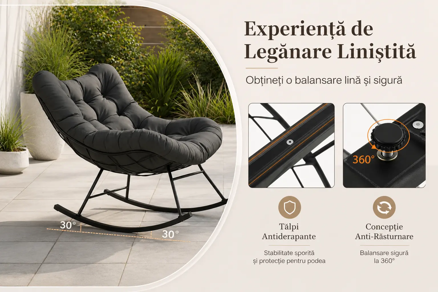Scaun balansoar lounge cu pernă Cloud Comfort – imagine detaliu 2